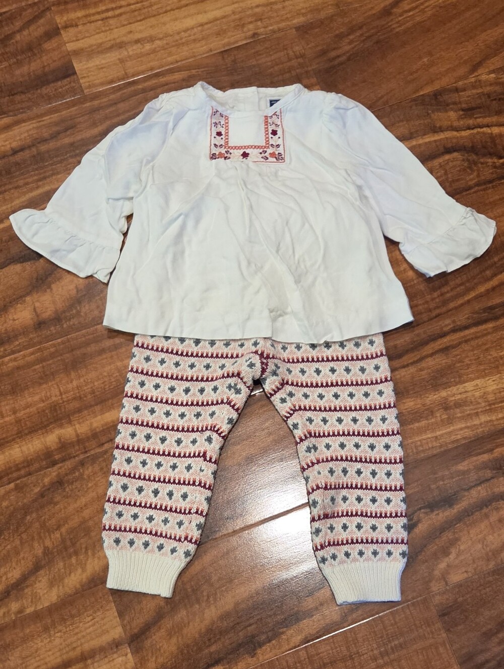 Janie and Jack EUC 18-24 Month Ivory Embroidered Top and Fair Isle Sweater Pant